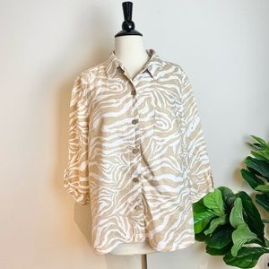 JONES NEW YORK• 100% Linen Zebra Print Blouse XL